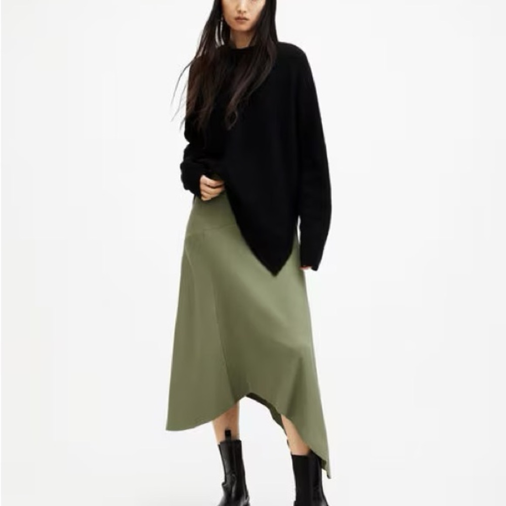 NWT All Saints Gia Ribbed Asymmetric Midi Skirt